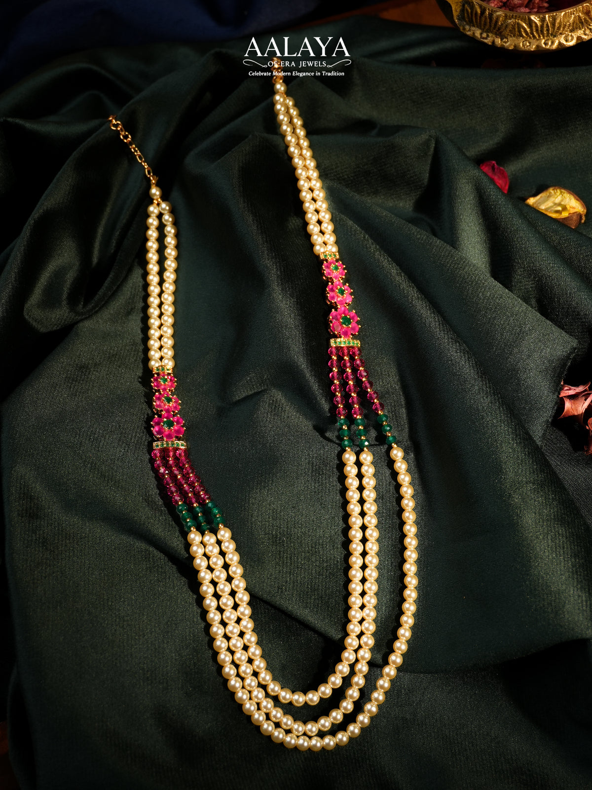 Aalaya Floral Pearl Layered Heritage Necklace