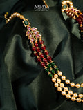 Aalaya Floral Ruby-Emerald Pearl Layered Necklace