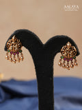 Aalaya Temple-Inspired Pendant Necklace Set with Ruby Arch Detailing
