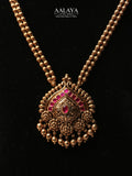Aalaya Temple-Inspired Pendant Necklace Set with Ruby Arch Detailing