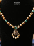Aalaya Pearl Beaded Necklace Set with Sea Green Drop Pendant