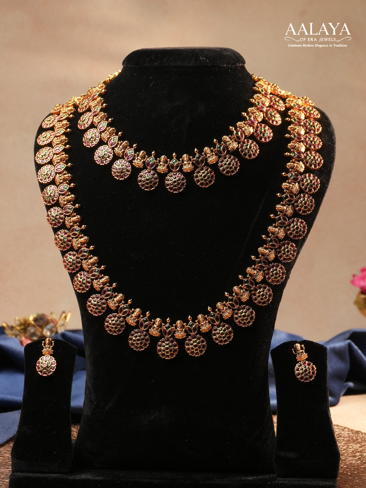 Aalaya Grand Temple Necklace Set with Lakshmi & Floral Coin Motifs