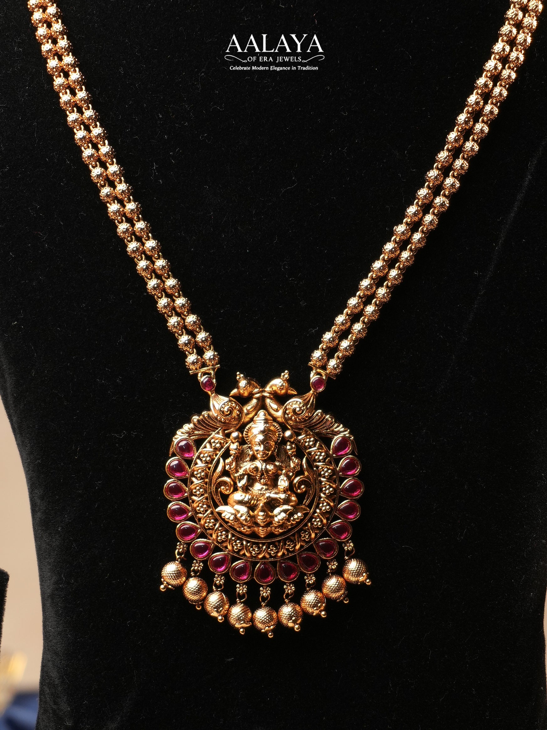 Aalaya Lakshmi Temple Pendant Necklace Set with Jhumka Earrings