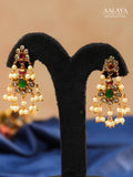 Aalaya Gutta Pusalu Necklace Set with Ruby, Emerald & Pearl Danglers
