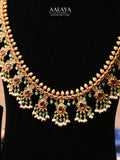Aalaya Gutta Pusalu Necklace Set with Ruby, Emerald & Pearl Danglers