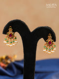 Aalaya Elegant Gutta Pusalu Temple Choker Necklace Set with Ruby, Emerald & Pearl Drops