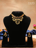 Aalaya Royal Temple Choker Necklace Set with Emerald Center & Pearl Danglers