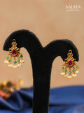 Aalaya Royal Temple Choker Necklace Set with Emerald Center & Pearl Danglers