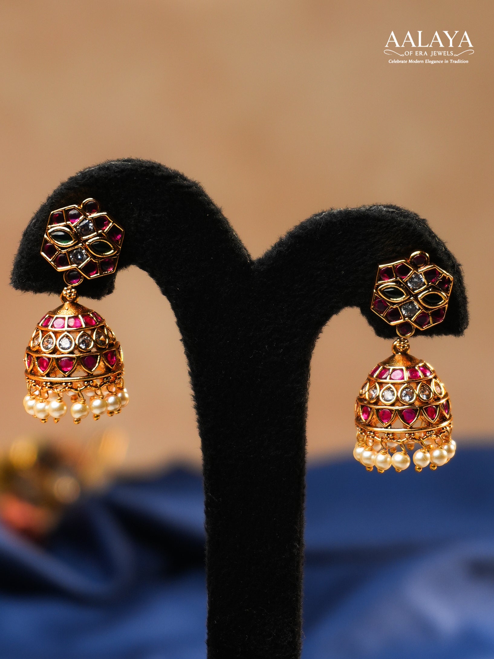 Aalaya Dual Layer Kundan Necklace Set with Ruby, Emerald & Pearl Accents