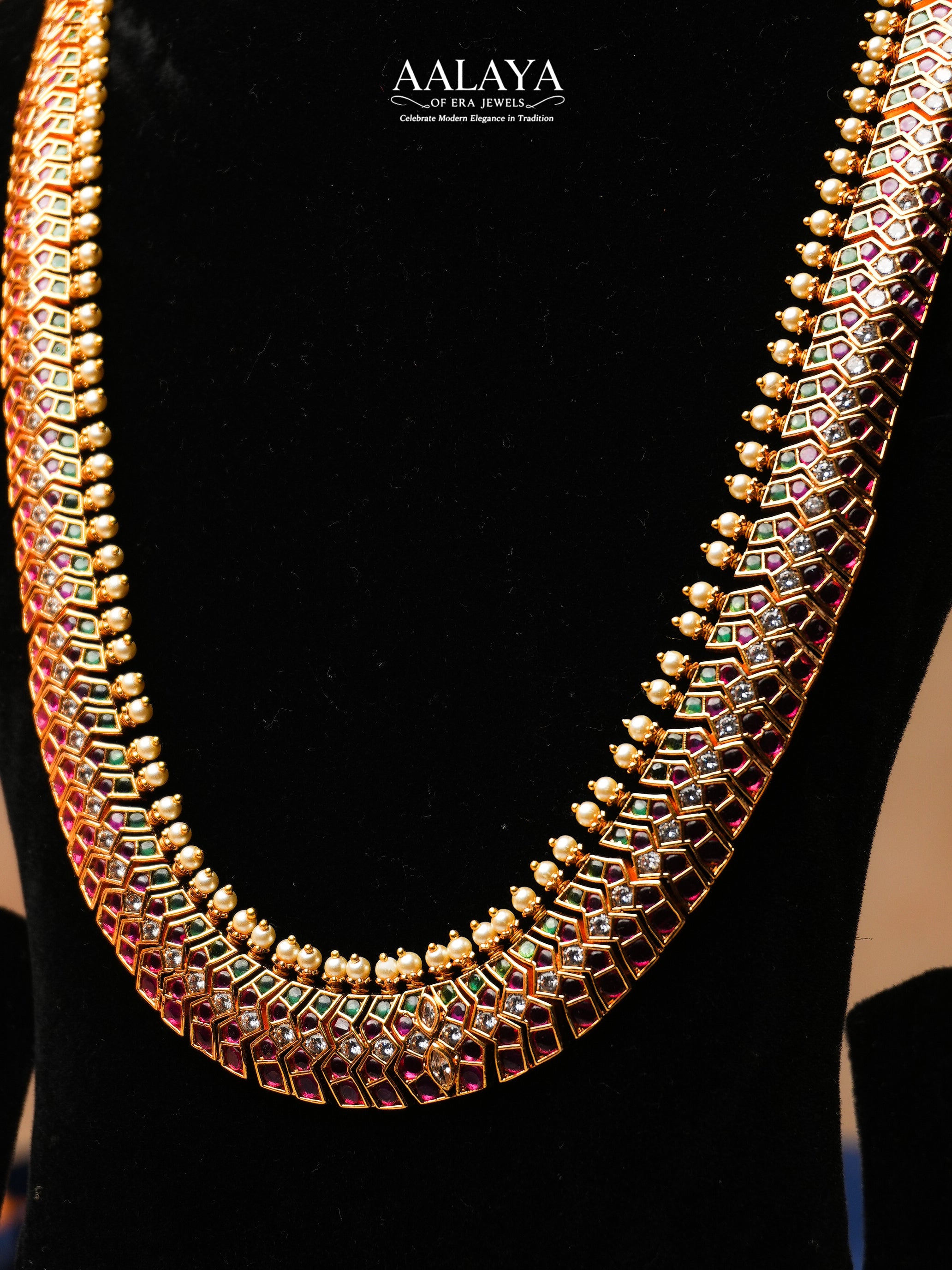 Aalaya Dual Layer Kundan Necklace Set with Ruby, Emerald & Pearl Accents