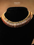 Aalaya Elegant Kundan Choker Necklace Set with Ruby, Emerald & Pearl Accents
