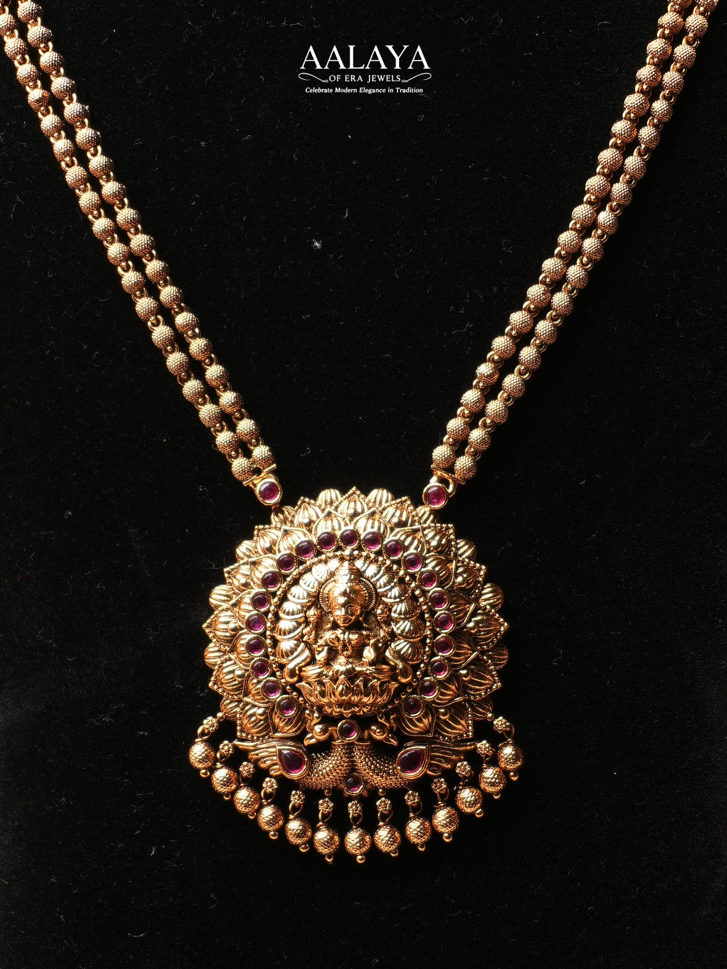 Aalaya Lakshmi Temple Pendant Necklace Set with Jhumka Earrings