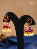Aalaya Regal Kundan Necklace Set with Ruby Stones & Pearl Danglers
