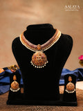 Aalaya Regal Kundan Necklace Set with Ruby Stones & Pearl Danglers