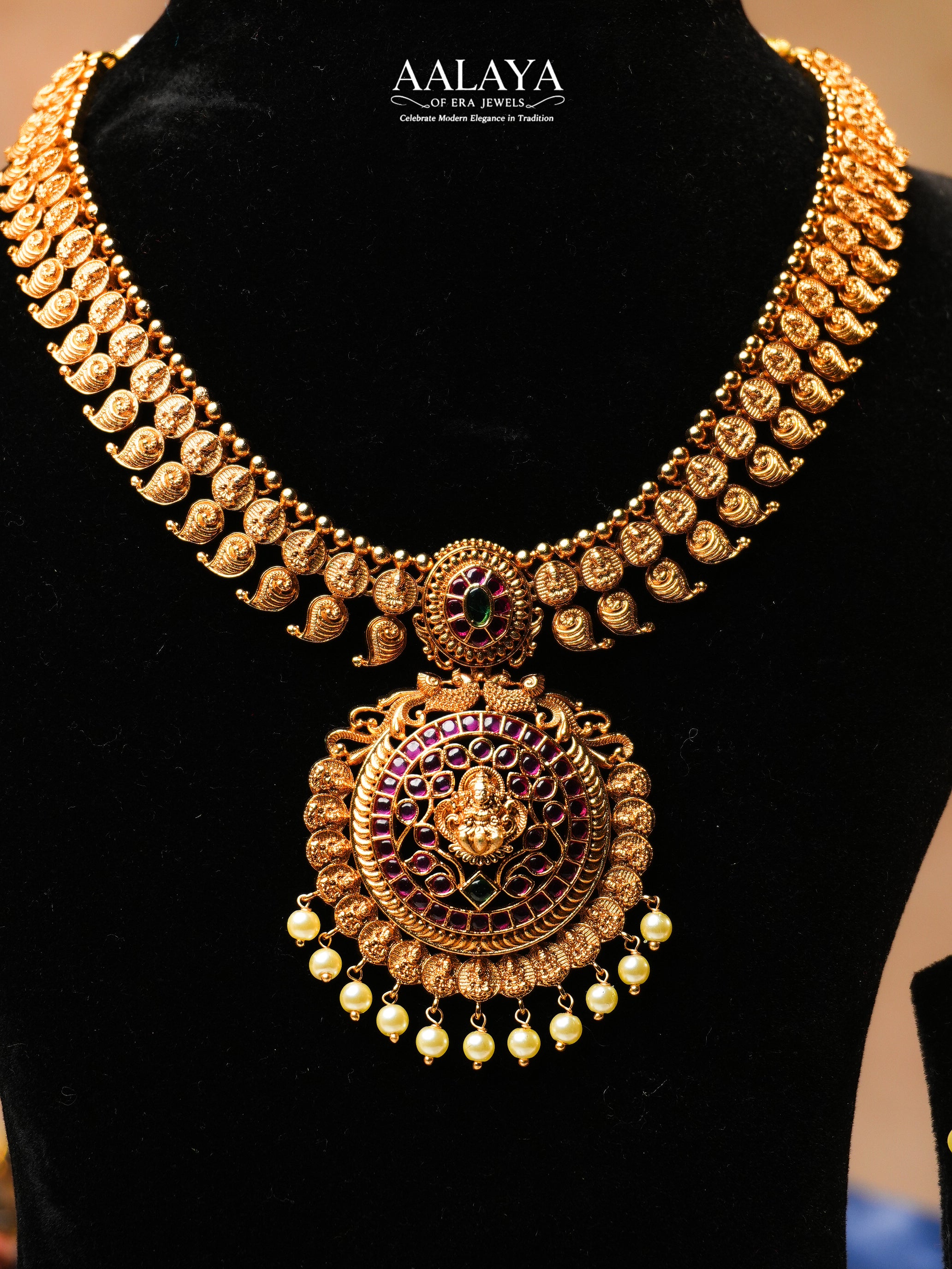 Aalaya Traditional Temple Necklace Set with Lakshmi Pendant & Coin Motif Detailing
