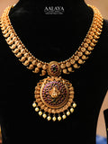 Aalaya Traditional Temple Necklace Set with Lakshmi Pendant & Coin Motif Detailing