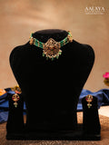 Aalaya Temple Beaded Choker Necklace Set with Lakshmi Motif & Emerald Drops