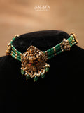 Aalaya Temple Beaded Choker Necklace Set with Lakshmi Motif & Emerald Drops