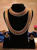 Aalaya Temple Beaded Necklace Set with Lakshmi Motif & Emerald Drops