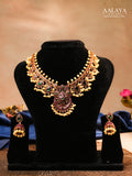 Aalaya Antique Kundan Necklace Set with Statement Pendant & Pearl Detailing