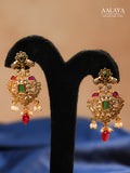 Aalaya Antique Kundan Necklace Set with Emerald-Cut Pendant & Ruby Drops