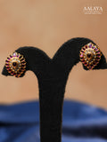 Aalaya Antique Kundan Necklace Set with Emerald-Cut Pendant & Ruby Drops