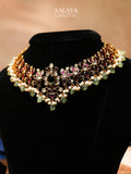 Aalaya Floral Kundan Choker Set with Emerald Drops