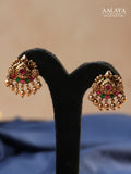 Aalaya Temple Ruby Emerald Pendant Haram Set