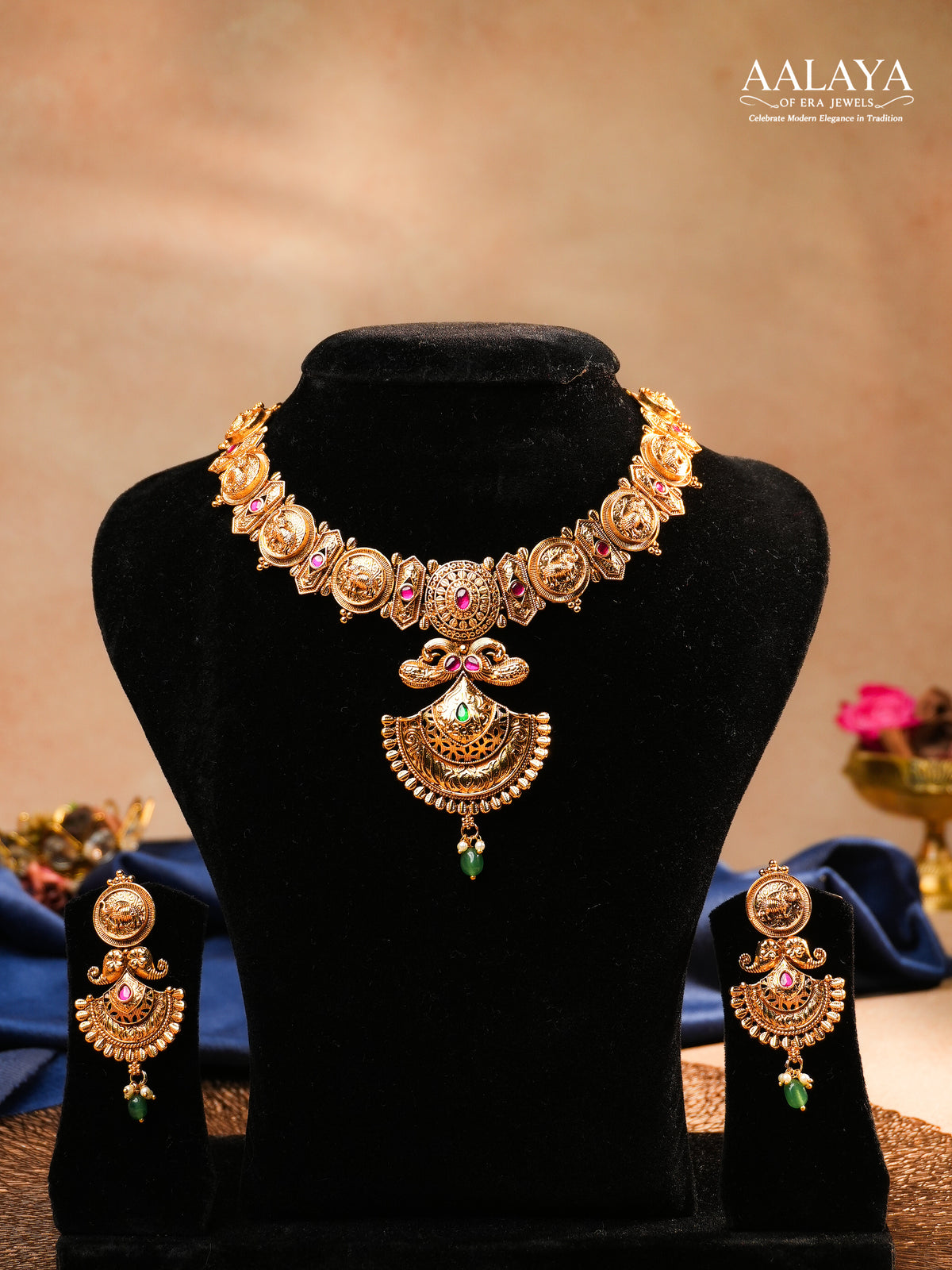 Aalaya Temple-Inspired Antique Necklace Set with Coin Motifs