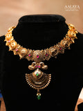 Aalaya Temple-Inspired Antique Necklace Set with Coin Motifs