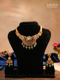 Aalaya Antique Filigree Necklace Set with Green Bead Drops