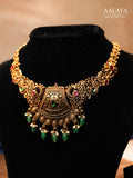 Aalaya Antique Filigree Necklace Set with Green Bead Drops
