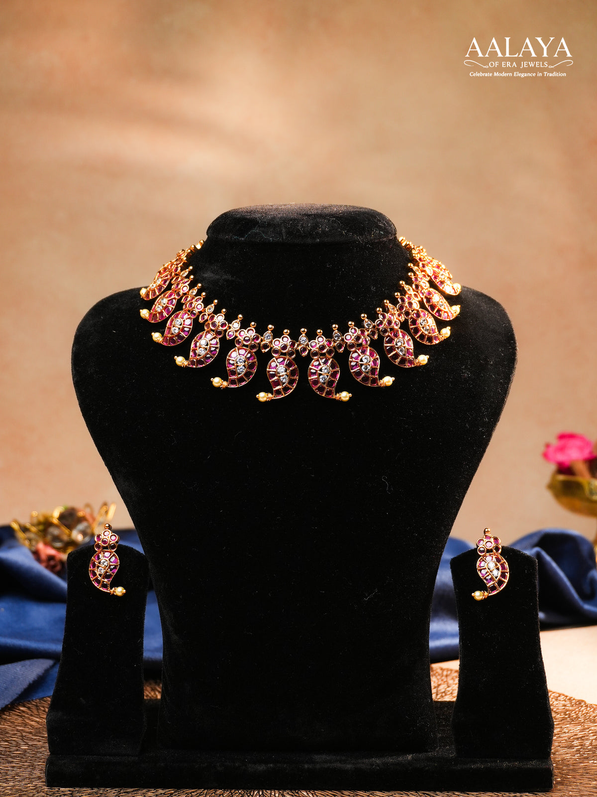Aalaya Paisley Kundan Necklace Set with Crystal Detailing