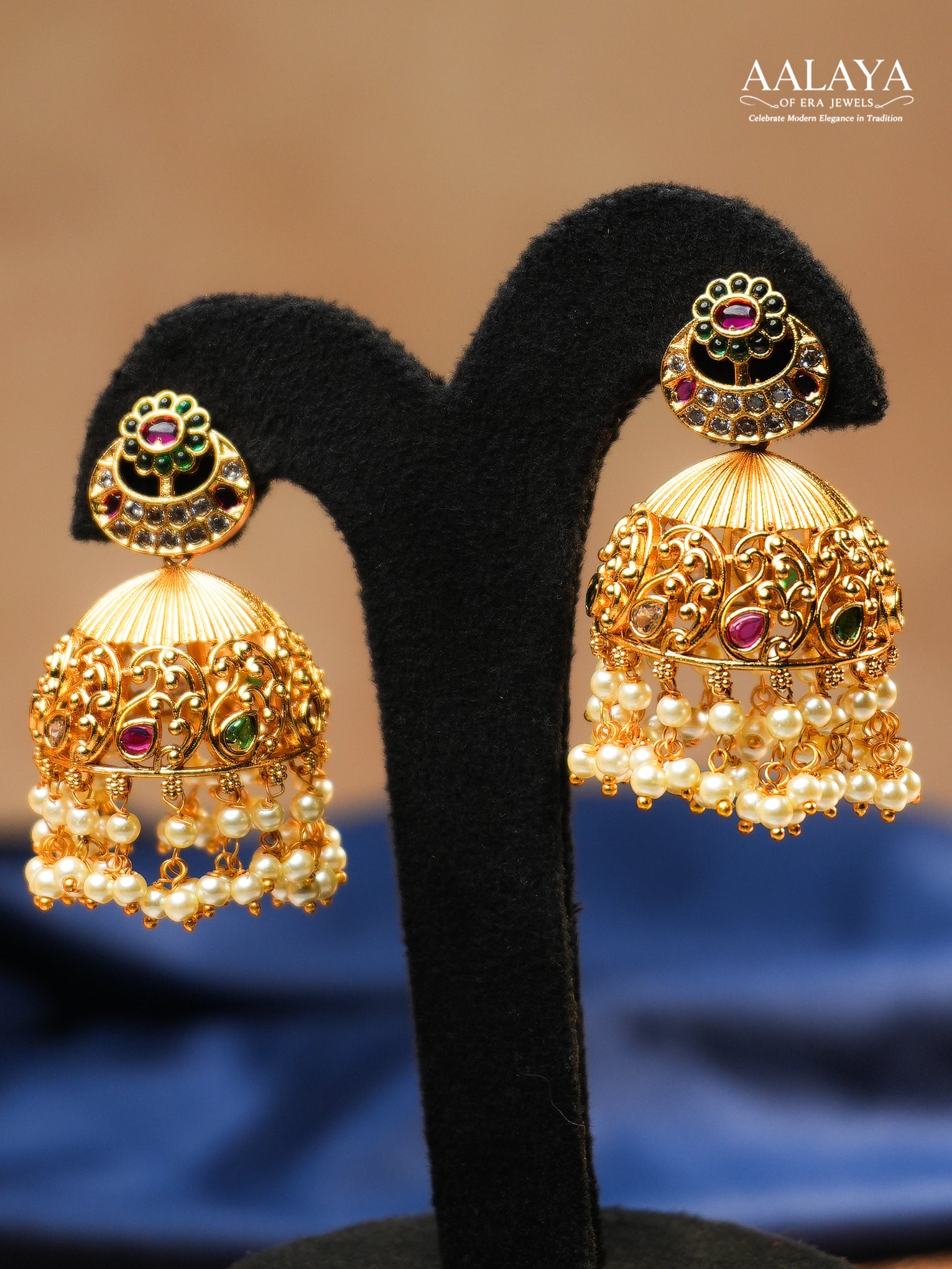 Aalaya Kundan Necklace Set with Paisley Motifs & Pearl Jhumkas
