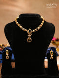 Aalaya Contemporary Bird Motif Pendant Necklace Set with Emerald Accent