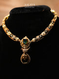 Aalaya Contemporary Bird Motif Pendant Necklace Set with Emerald Accent