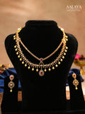 Aalaya Dual Layer Pearl Drop Necklace Set with Ruby Accent