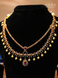 Aalaya Dual Layer Pearl Drop Necklace Set with Ruby Accent
