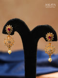 Aalaya Dual Layer Pearl Drop Necklace Set with Ruby Accent