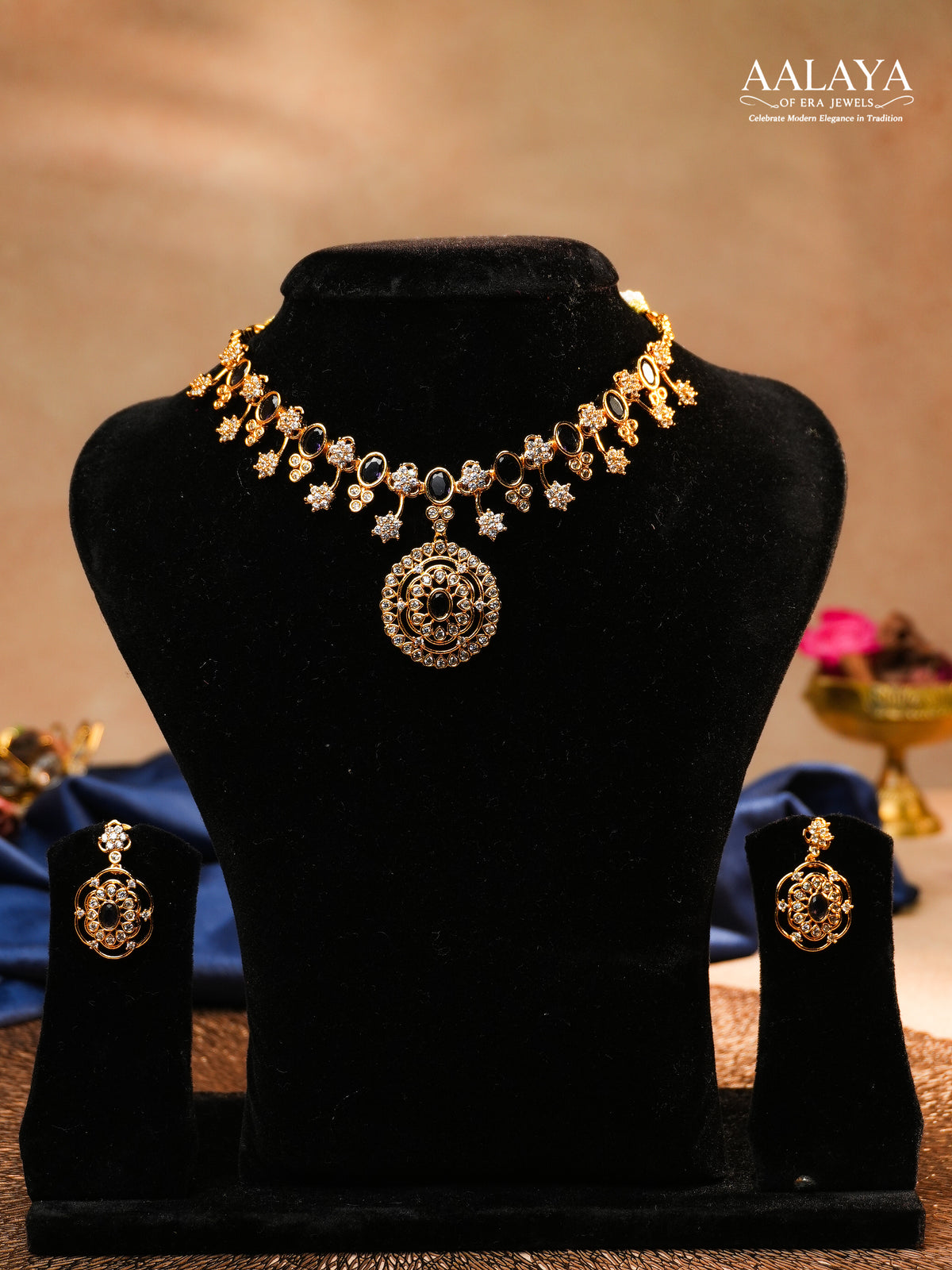 Aalaya Statement Charm Necklace Set with Circular Pendant