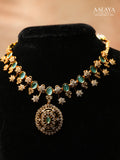 Aalaya Statement Charm Necklace Set with Emerald Accent Pendant