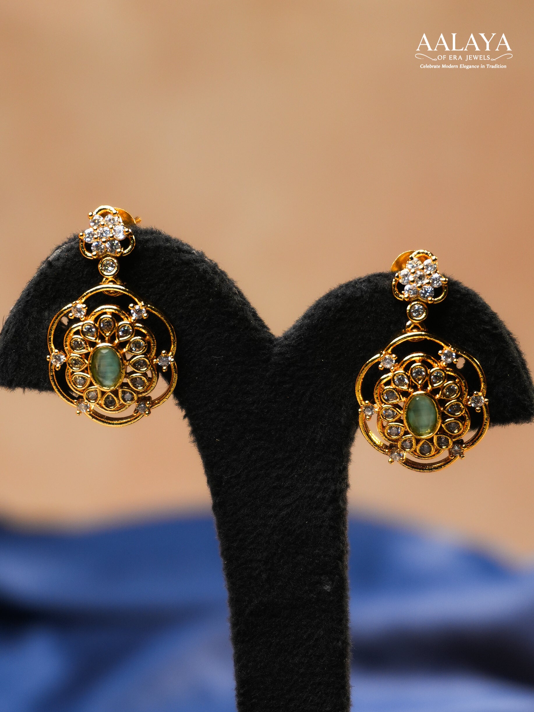 Aalaya Statement Charm Necklace Set with Emerald Accent Pendant