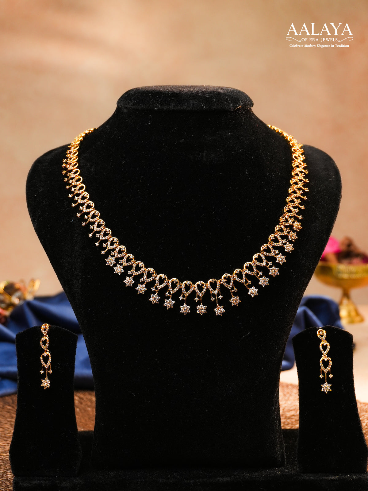 Aalaya Heart Link Necklace Set with Star Drop Accents