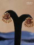 Aalaya Ruby-Centric Peacock Temple Pendant Necklace Set with Jhumka Earrings