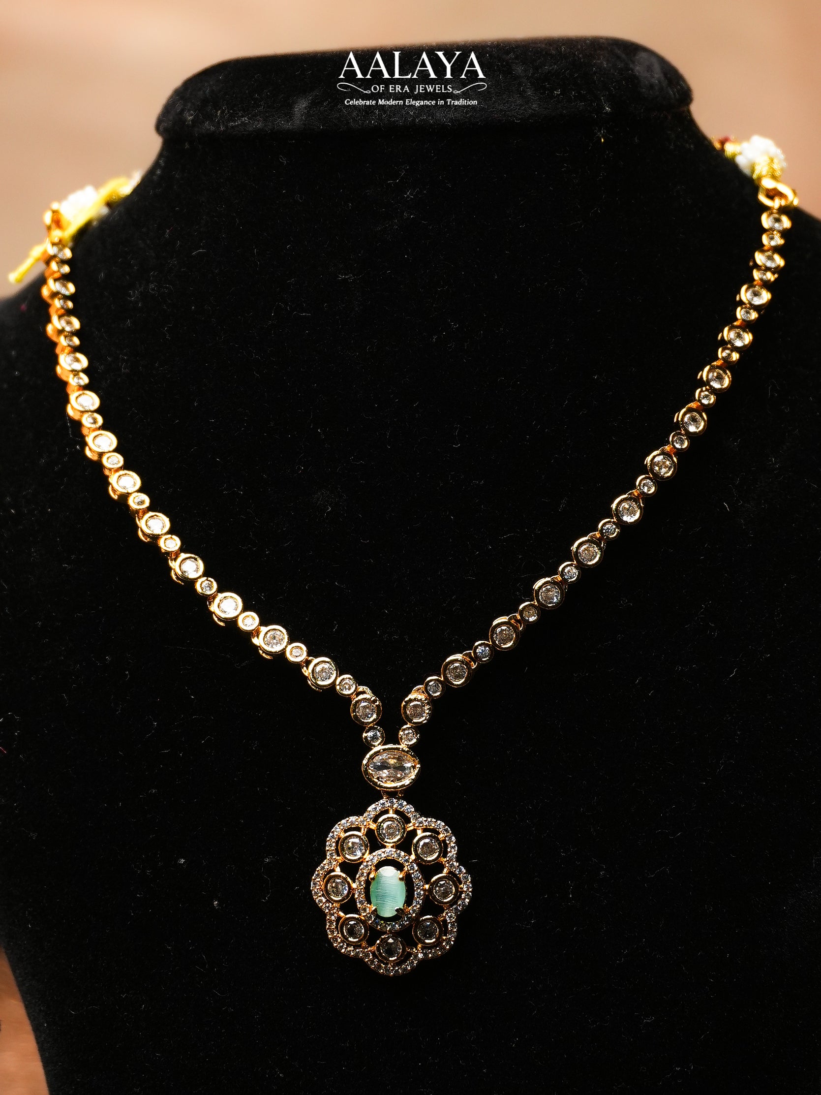 Aalaya Elegant Pendant Necklace Set with Sea Blue Accent
