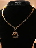 Aalaya Elegant Pendant Necklace Set with Emerald Accent