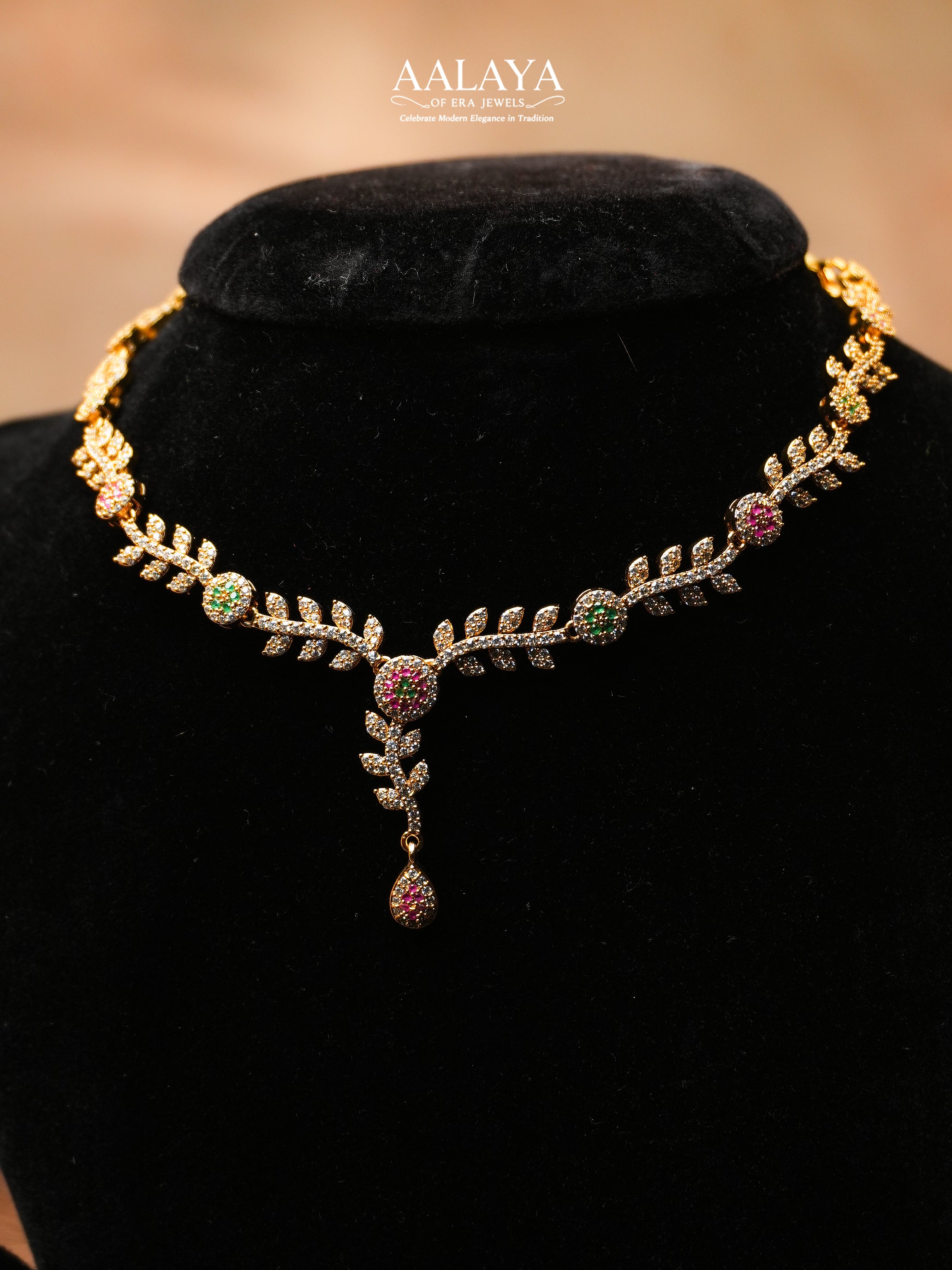 Aalaya Delicate Vine Crystal Necklace Set