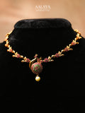Aalaya Peacock Motif Statement Ruby and Emerald Necklace Set
