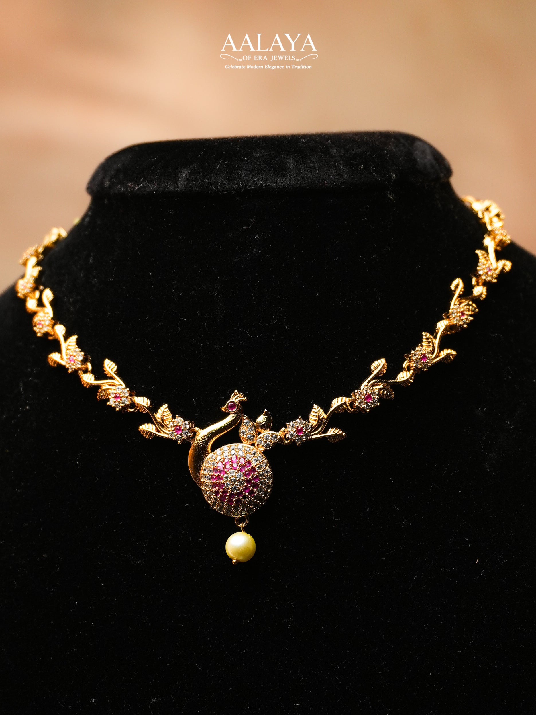 Aalaya Graceful Peacock Vine Necklace Set