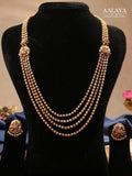 Aalaya Lakshmi Multi-Layer Beaded Haram Set with Temple Jhumkas